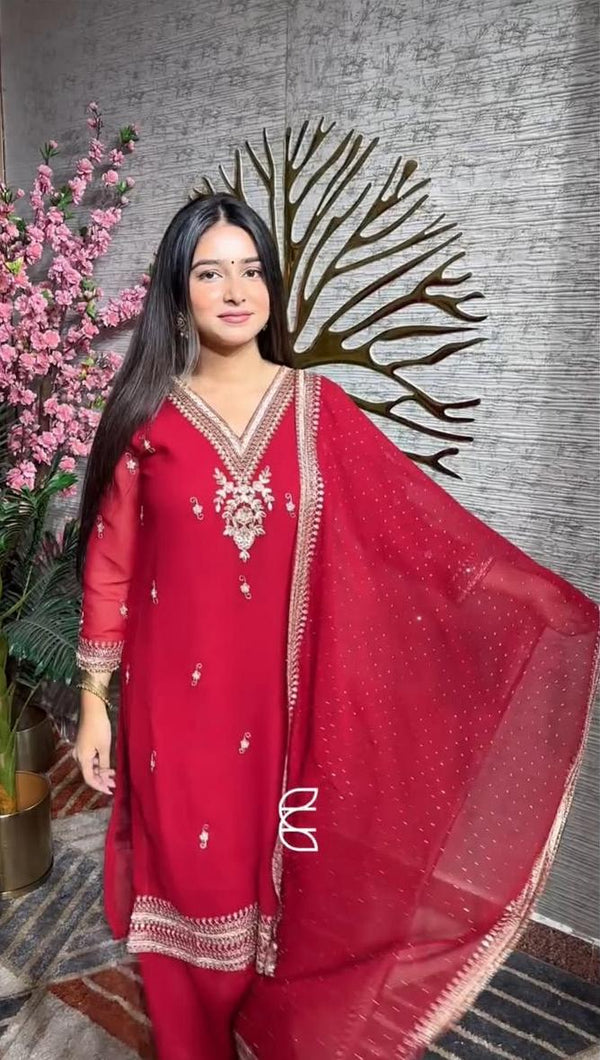 Chanderi Embroidered Suit Set