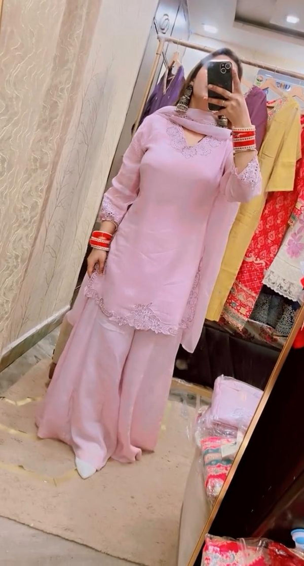 Pink Farshi Shalwar Set with Handcrafted Khatli Work